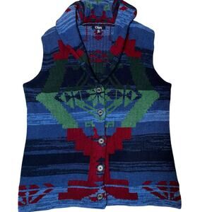 Chaps Womens Aztec blue Southwestern Knit Sweater Vest Size large